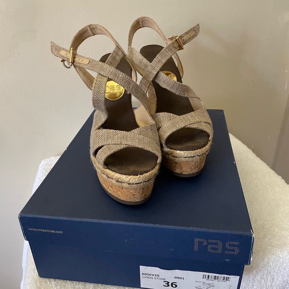 RAS Linen Stone wedge comfortable yet beautiful shoe.
